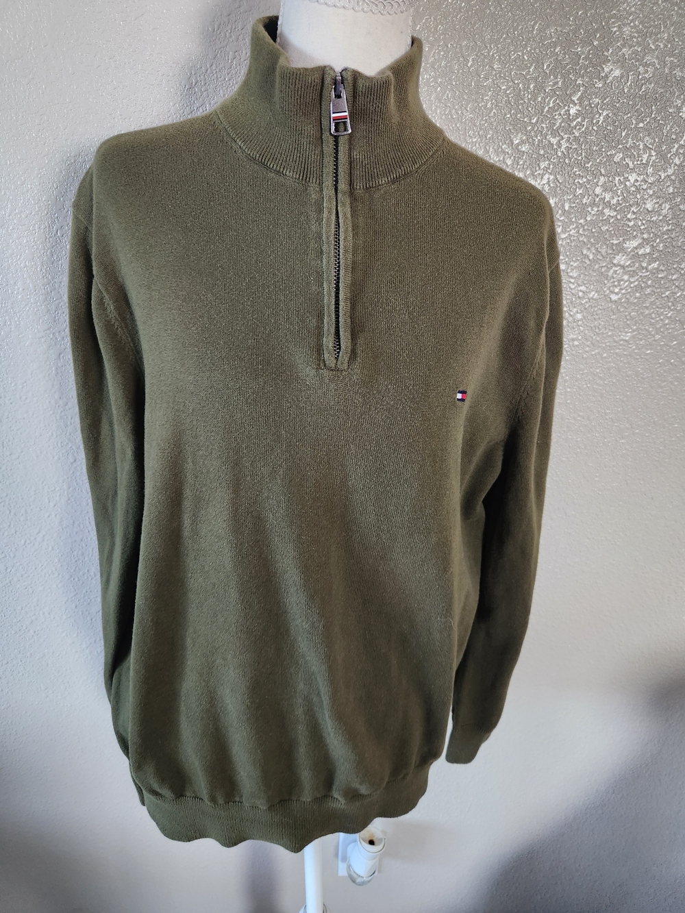Tommy Hilfiger Olive Zip-Neck Sweater